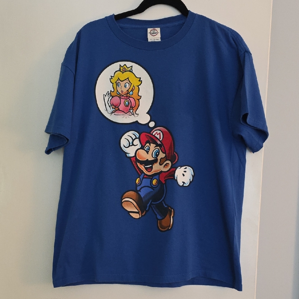 Blue Graphic T-Shirt with Mario and Princess Peach